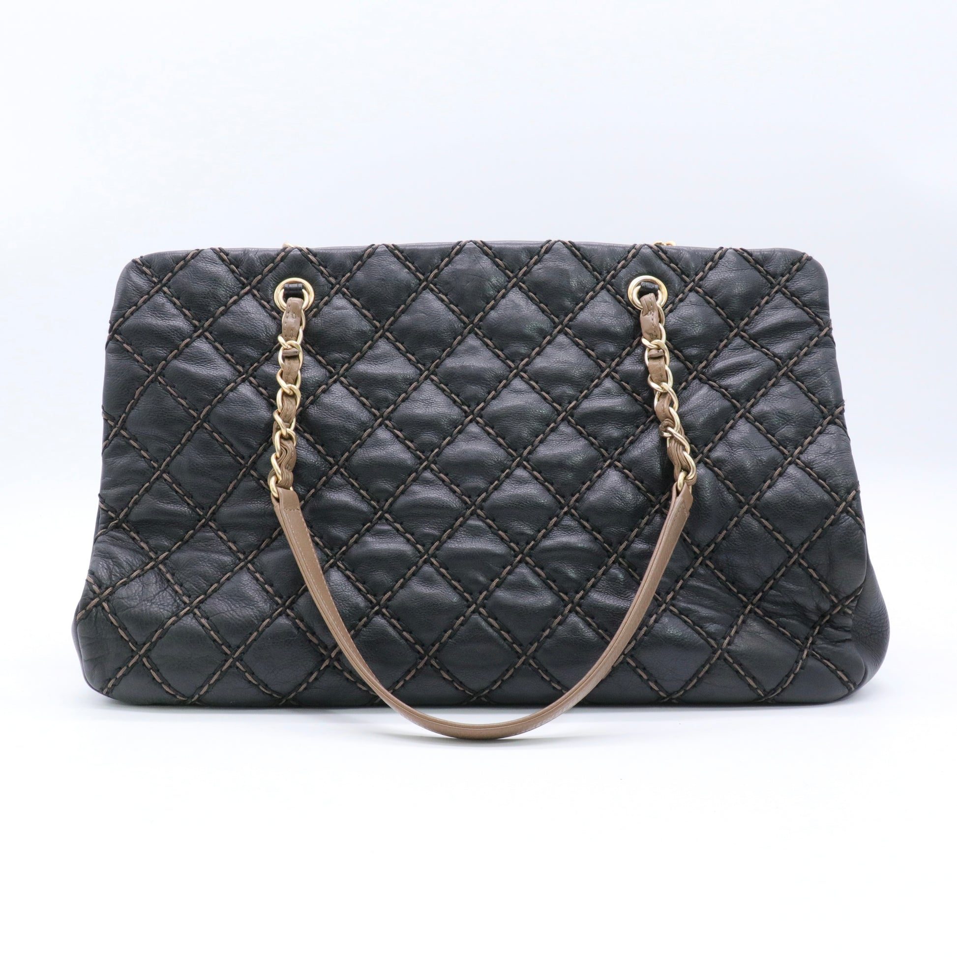 Black/Beige Quilted Leather Paris Dallas Chic Stitch Bag twins