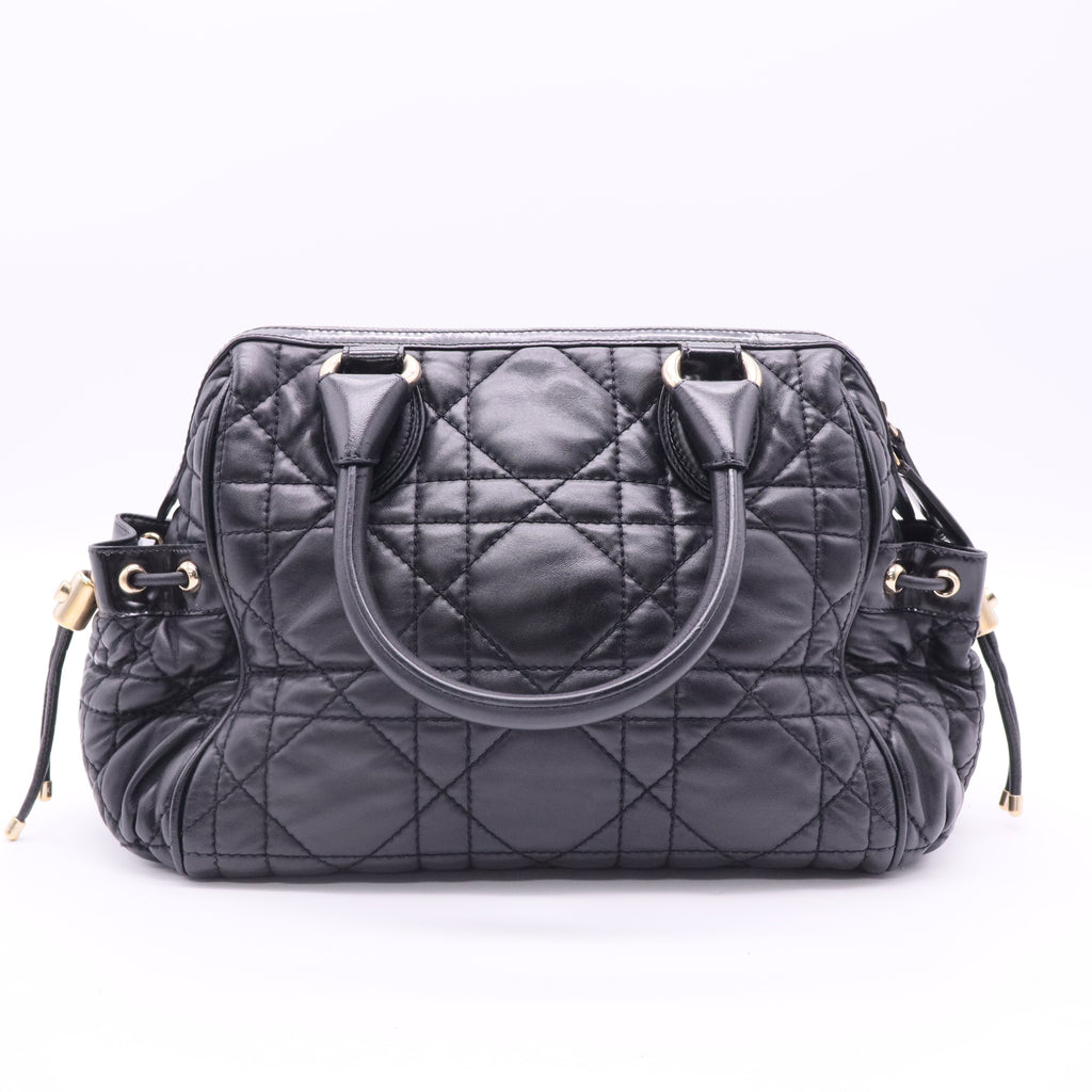 Dior Black Cannage Leather Side Pocket Satchel Twins