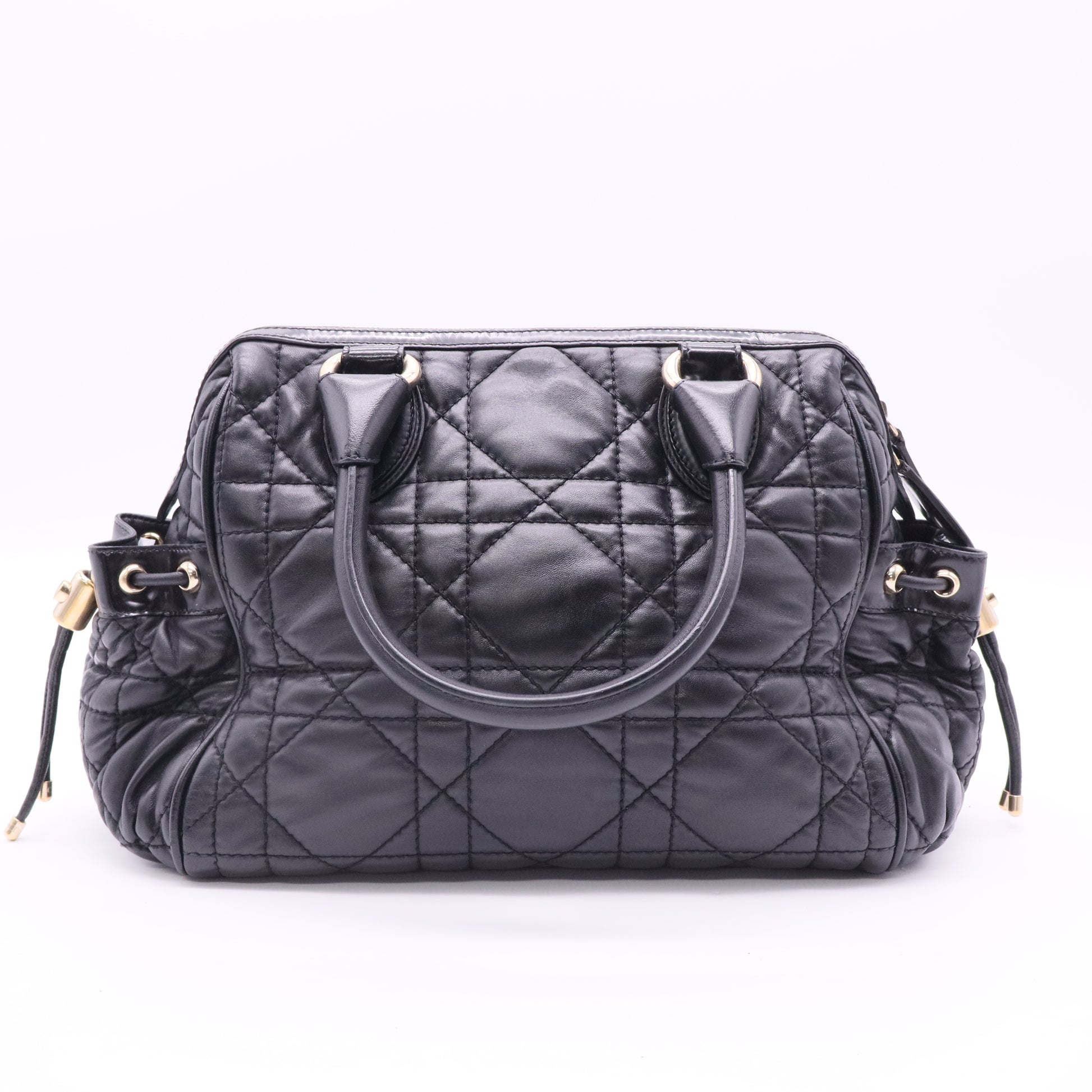 Dior Black Cannage Leather Side Pocket Satchel Twins