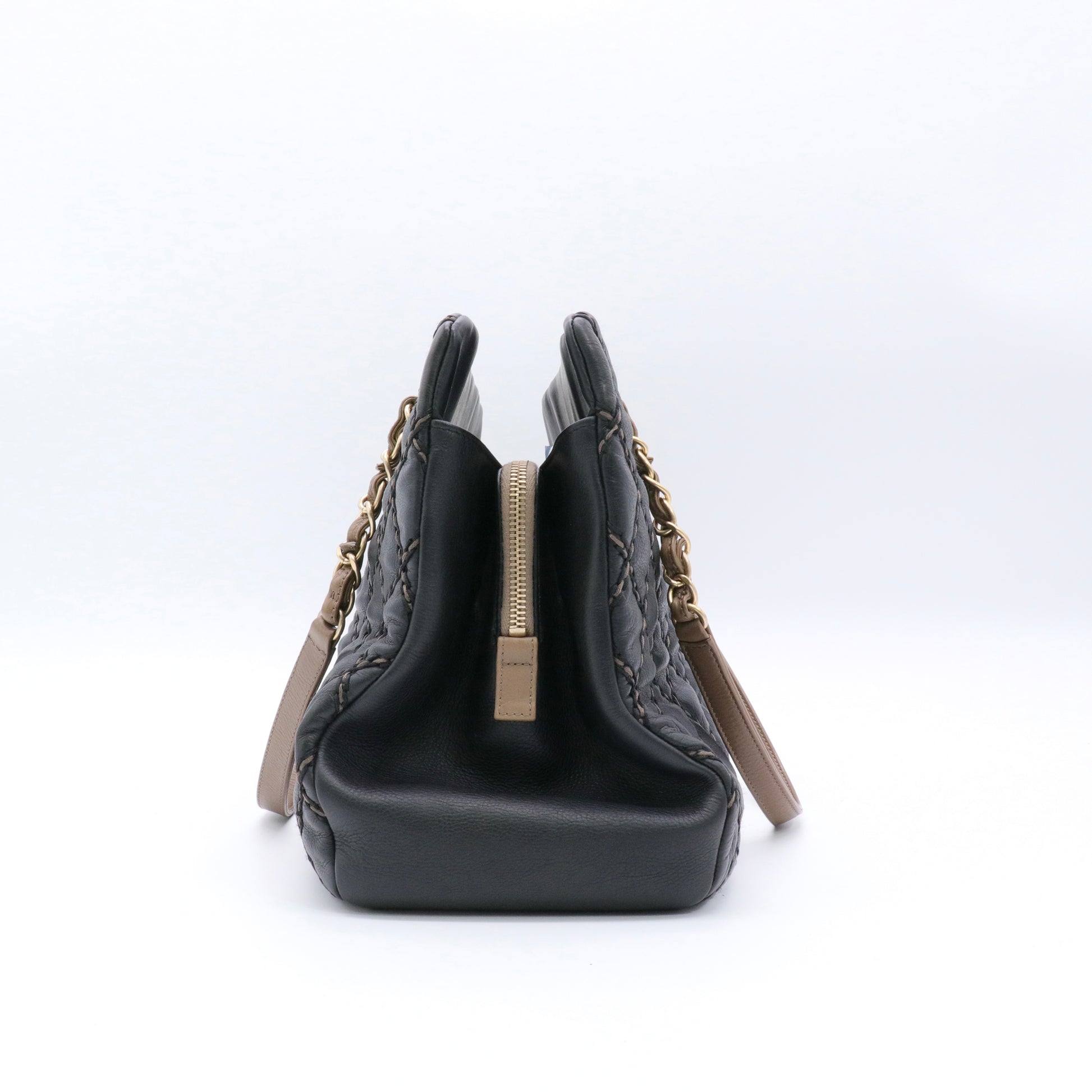 Black/Beige Quilted Leather Paris Dallas Chic Stitch Bag twins