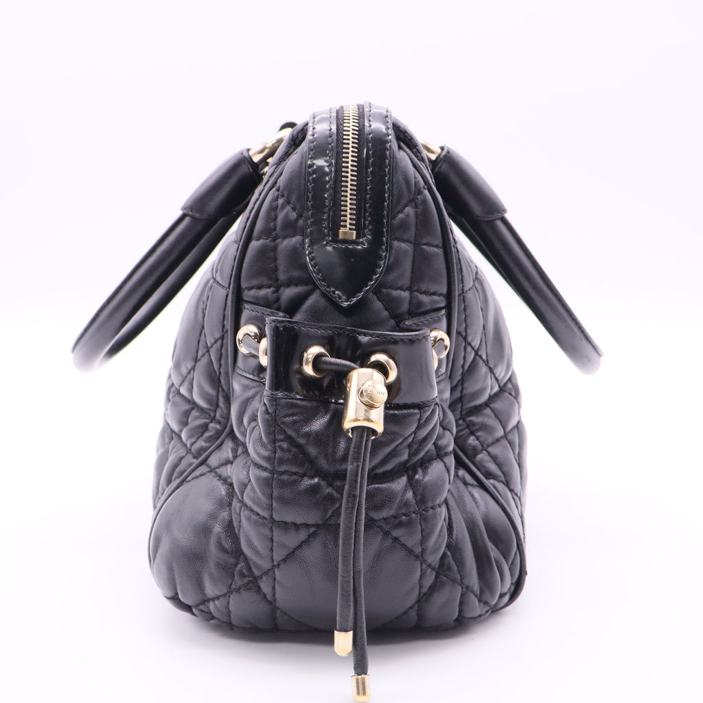 Dior Black Cannage Leather Side Pocket Satchel Twins