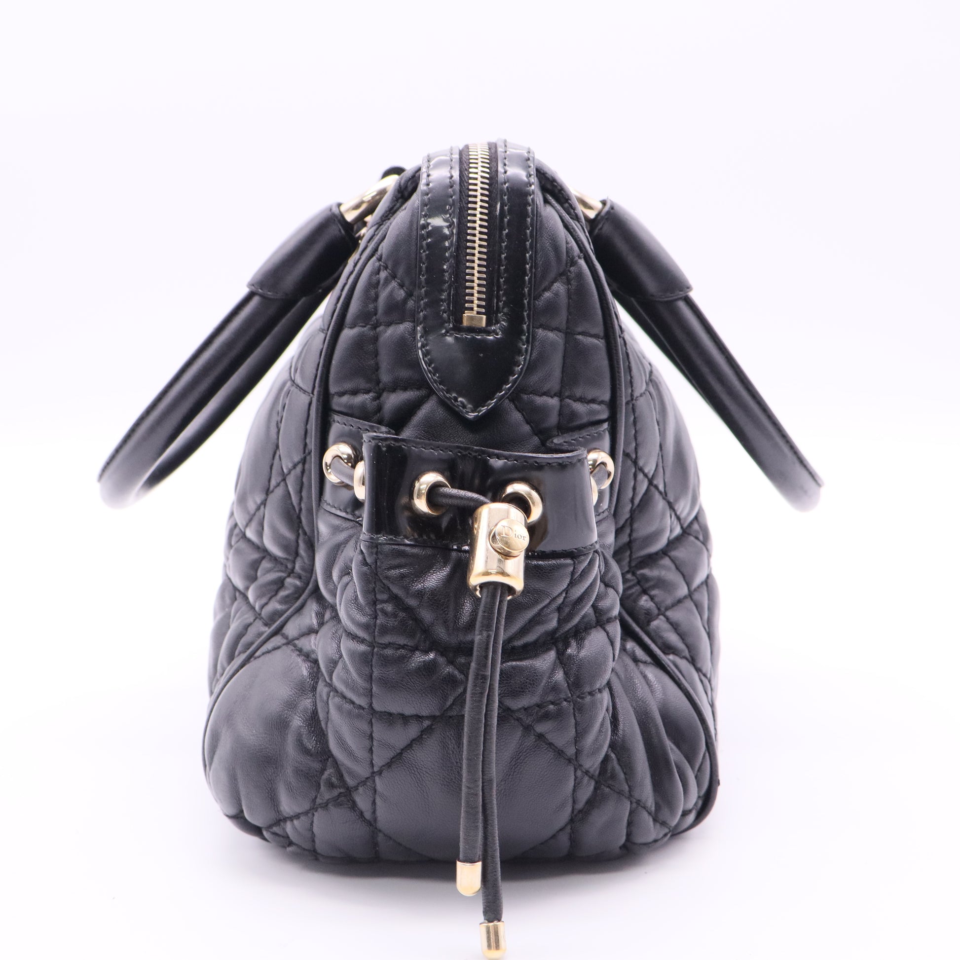 Dior Black Cannage Leather Side Pocket Satchel Twins