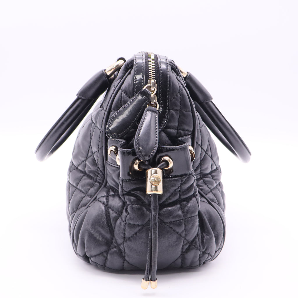 Dior Black Cannage Leather Side Pocket Satchel Twins