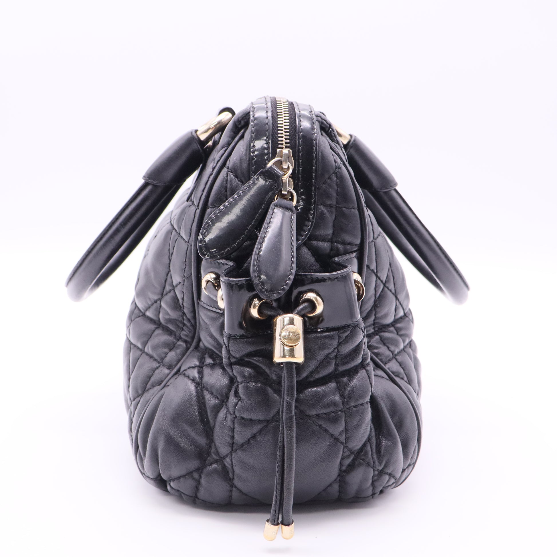 Dior Black Cannage Leather Side Pocket Satchel Twins