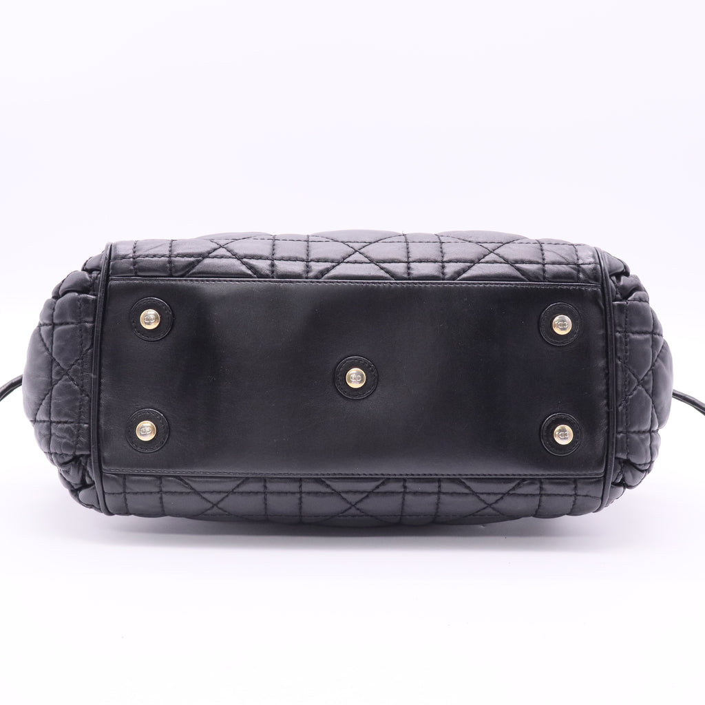 Dior Black Cannage Leather Side Pocket Satchel Twins