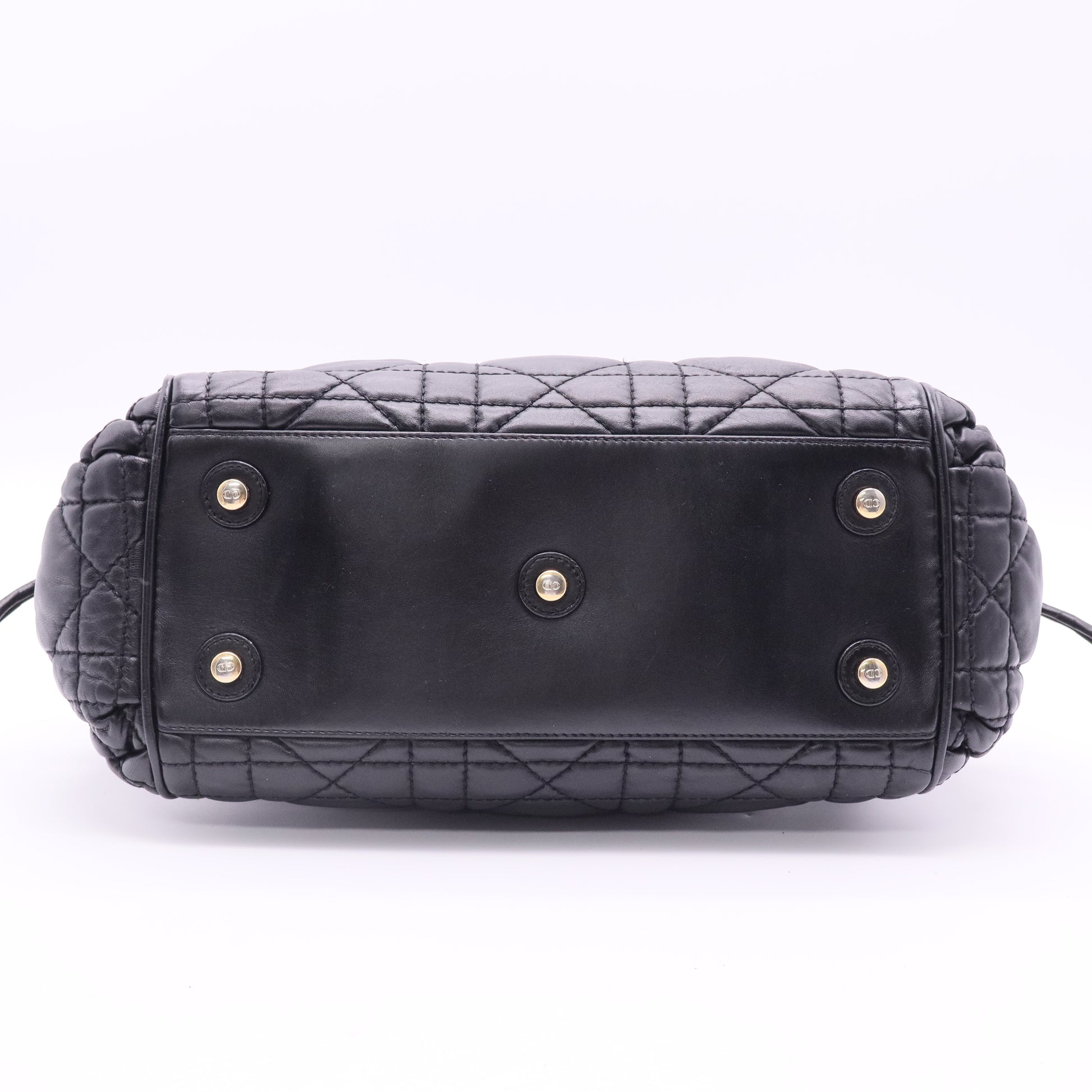 Dior Black Cannage Leather Side Pocket Satchel Twins