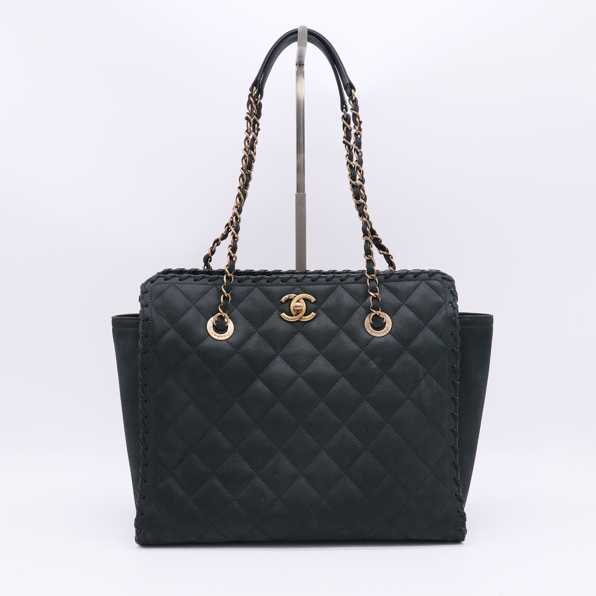 Chanel Whipstitch Tote Quilted Velvet Calfskin Medium twins B23165