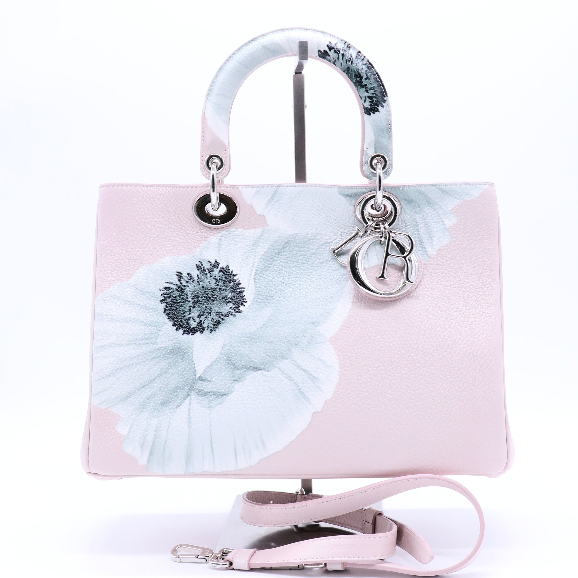 Dior Pink Floral Print Leather Medium Diorissimo Shopper Tote