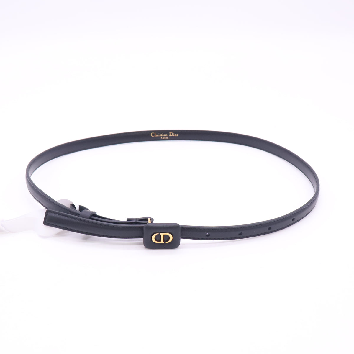Black Calfskin Leather CD Skinny Belt Size 75/30 W23710