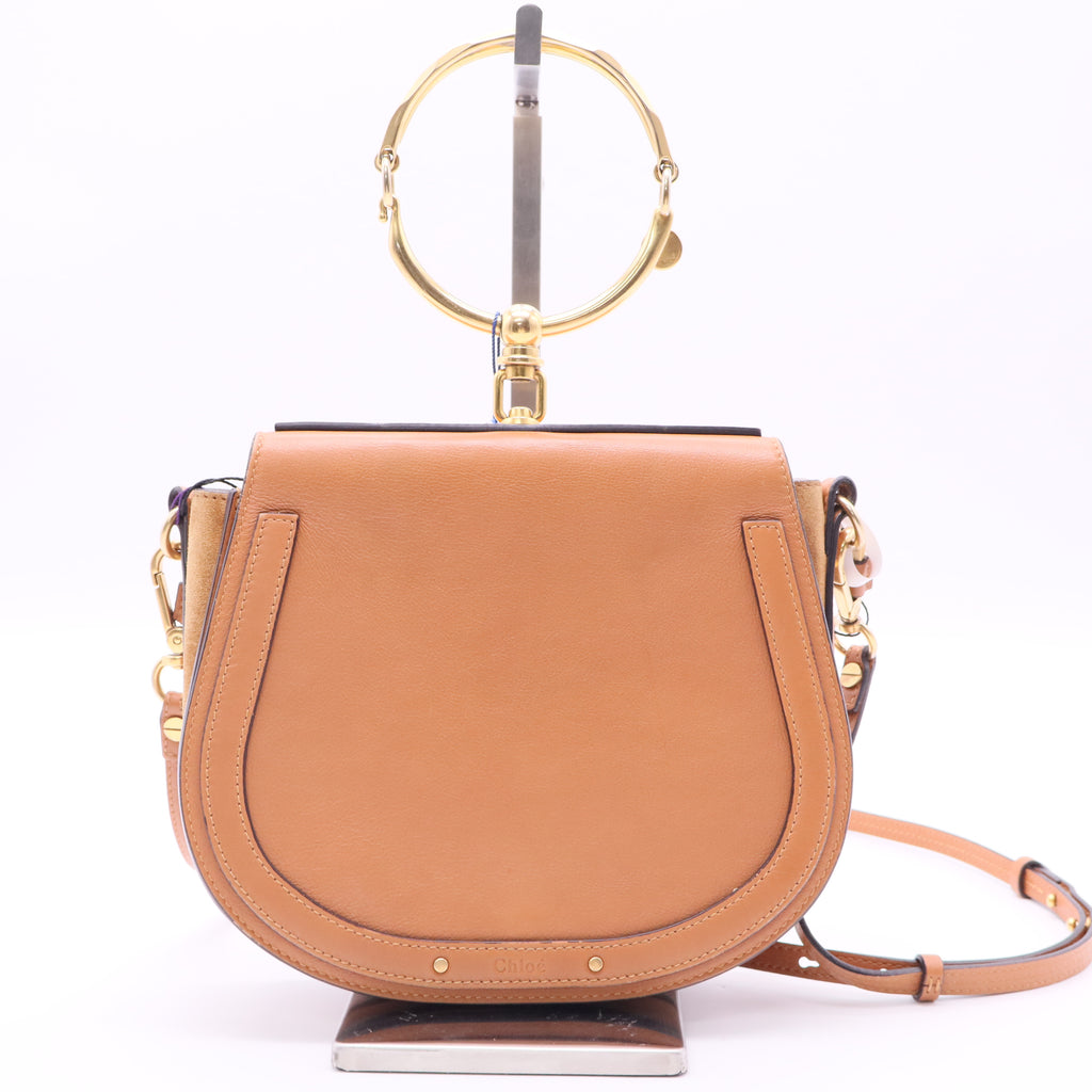CHLOÉ Calfskin Suede Medium Nile Bracelet Bag Biscotti Beige twins