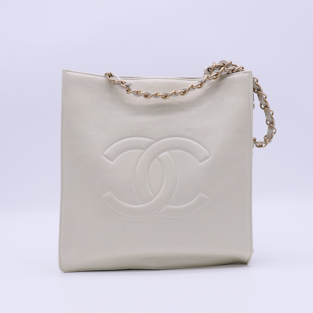 Chanel White calfskin shopping tote bag Twins LDJ4035