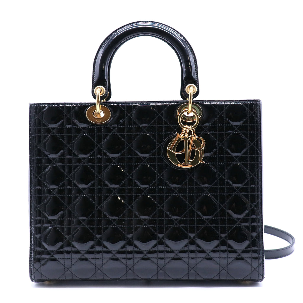 Lady Dior Bag Cannage Quilt Patent Large