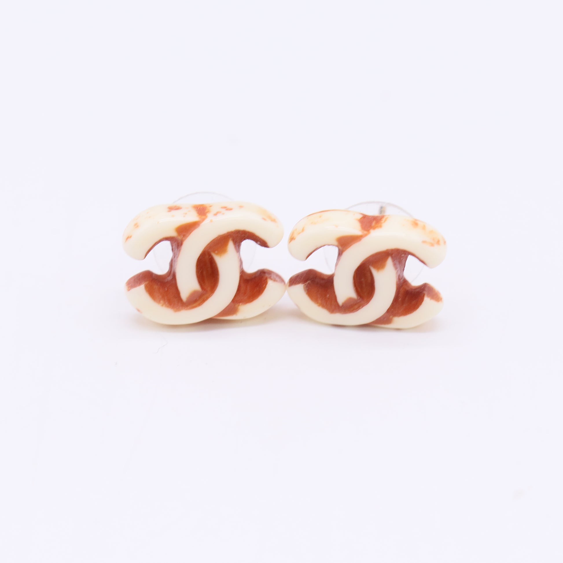 Chanel Coco Mark Earrings White x Brown W22981