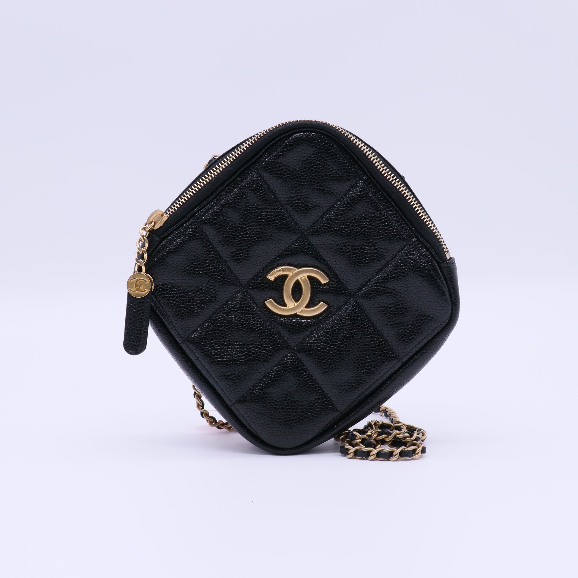 Chanel Diamond Coin Purse with Chain Quilted Caviar Twins LDJ4030