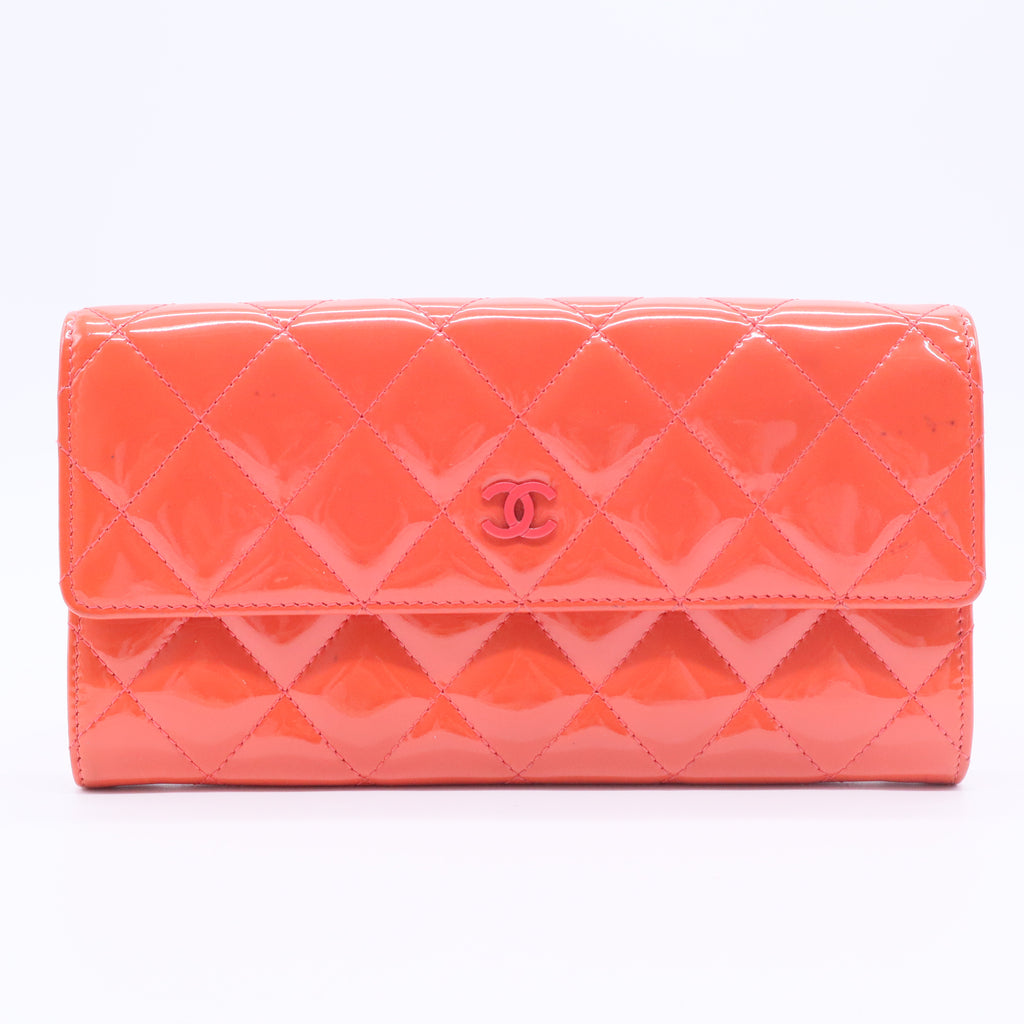 Patent Quilted Flap Wallet Dark Pink