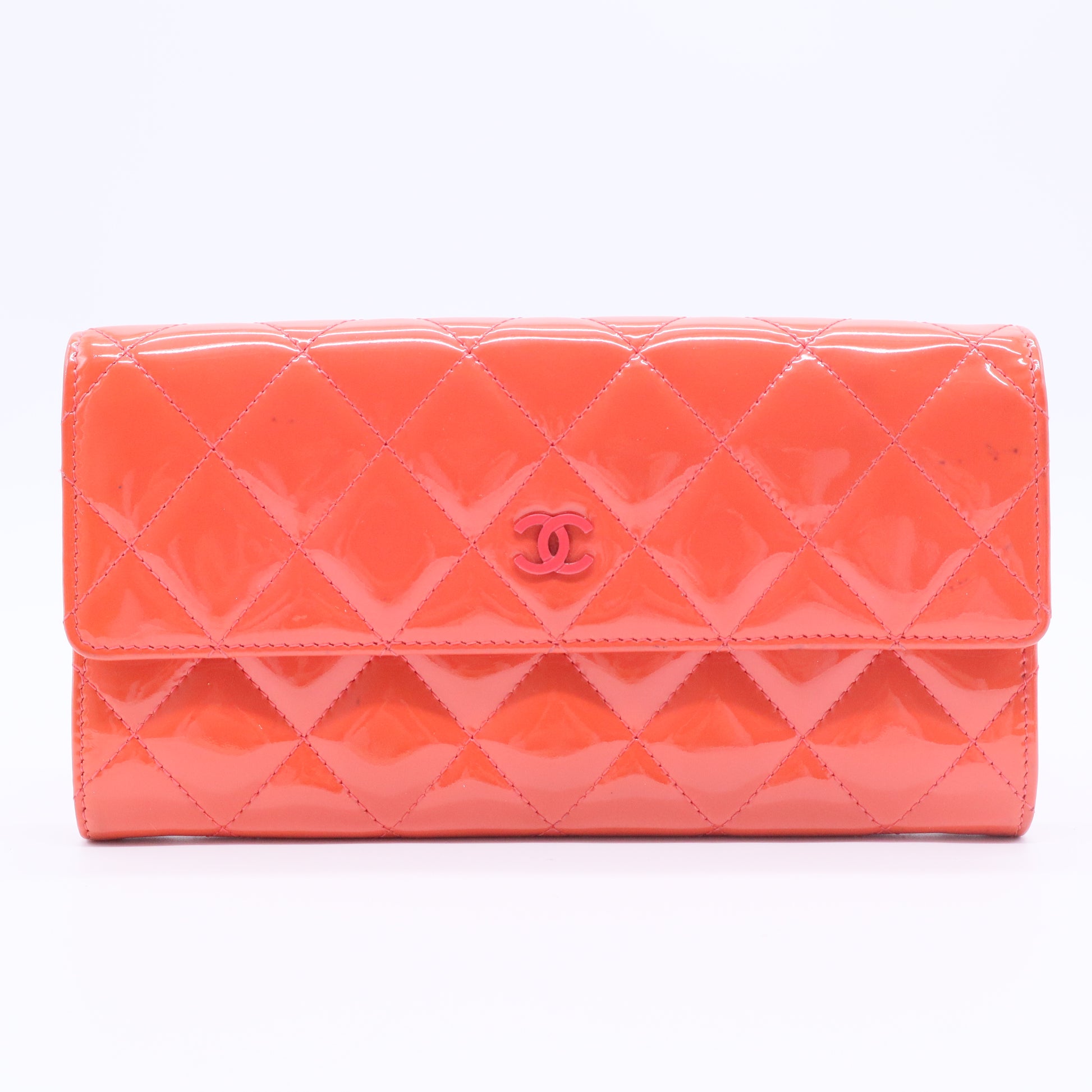 Patent Quilted Flap Wallet Dark Pink