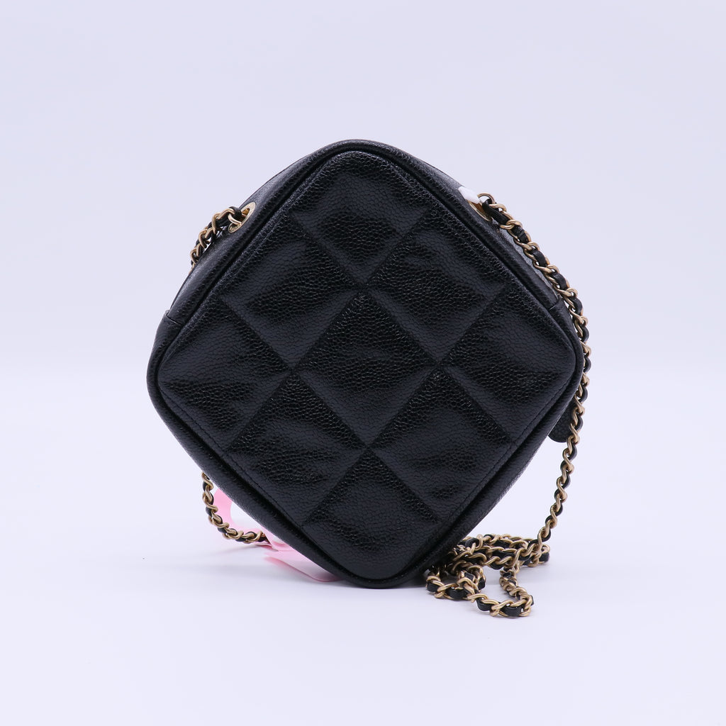 Chanel Diamond Coin Purse with Chain Quilted Caviar Twins LDJ4030