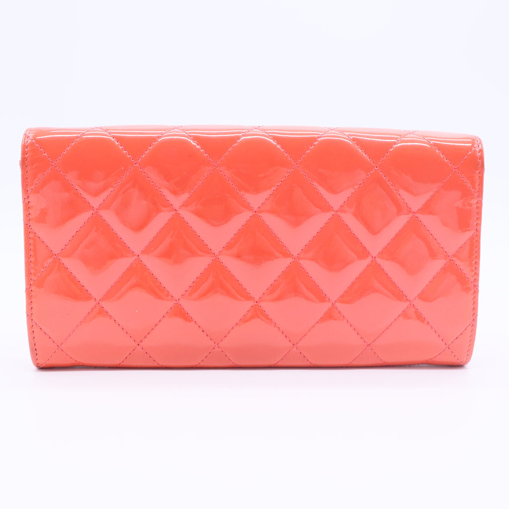 Patent Quilted Flap Wallet Dark Pink