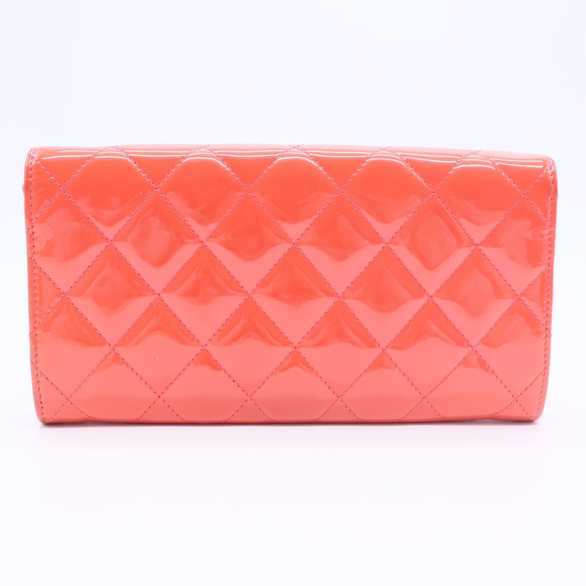 Patent Quilted Flap Wallet Dark Pink