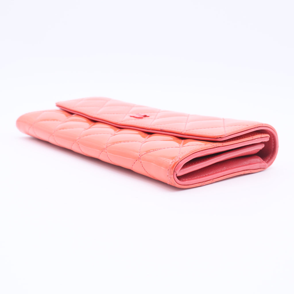 Patent Quilted Flap Wallet Dark Pink