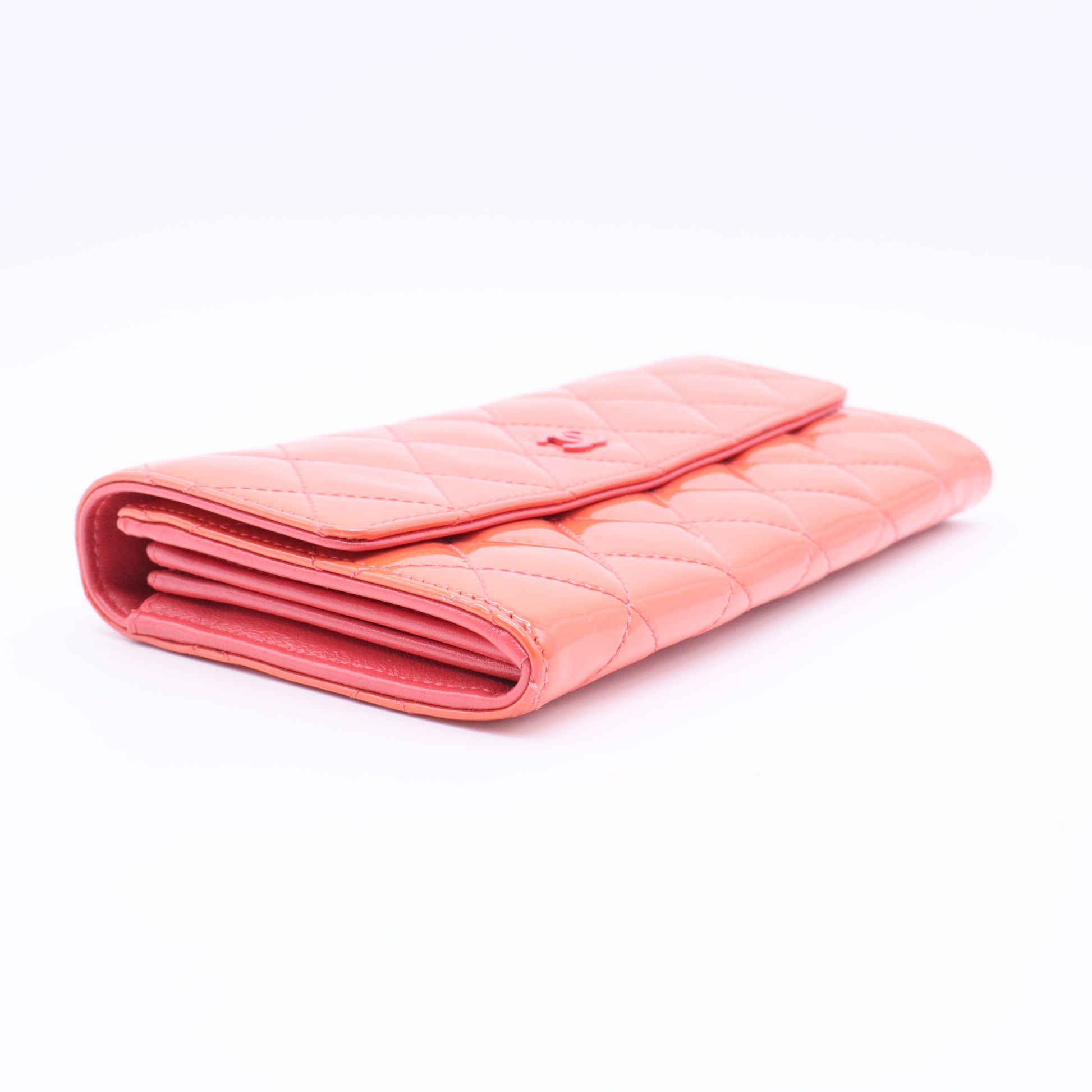 Patent Quilted Flap Wallet Dark Pink