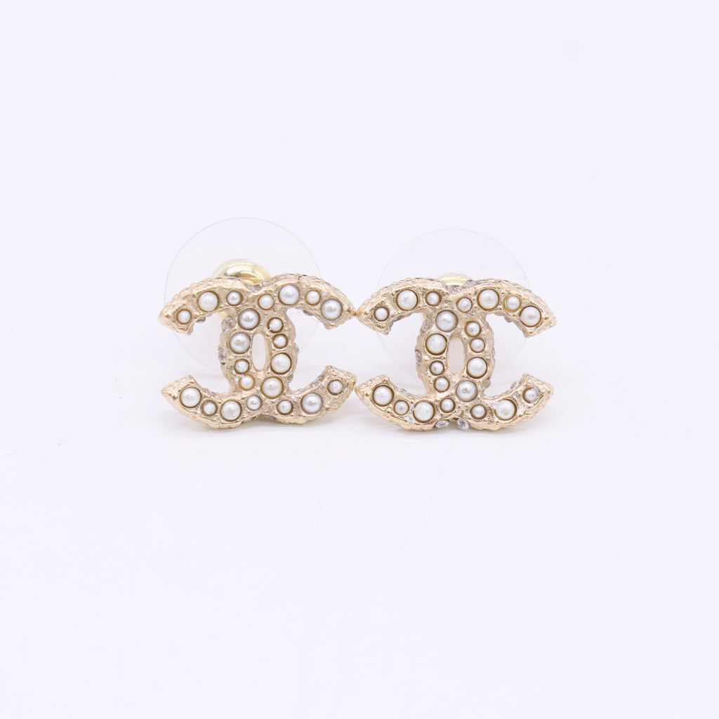 Chanel Pale Gold Tone Faux CC Stud Earrings W22989