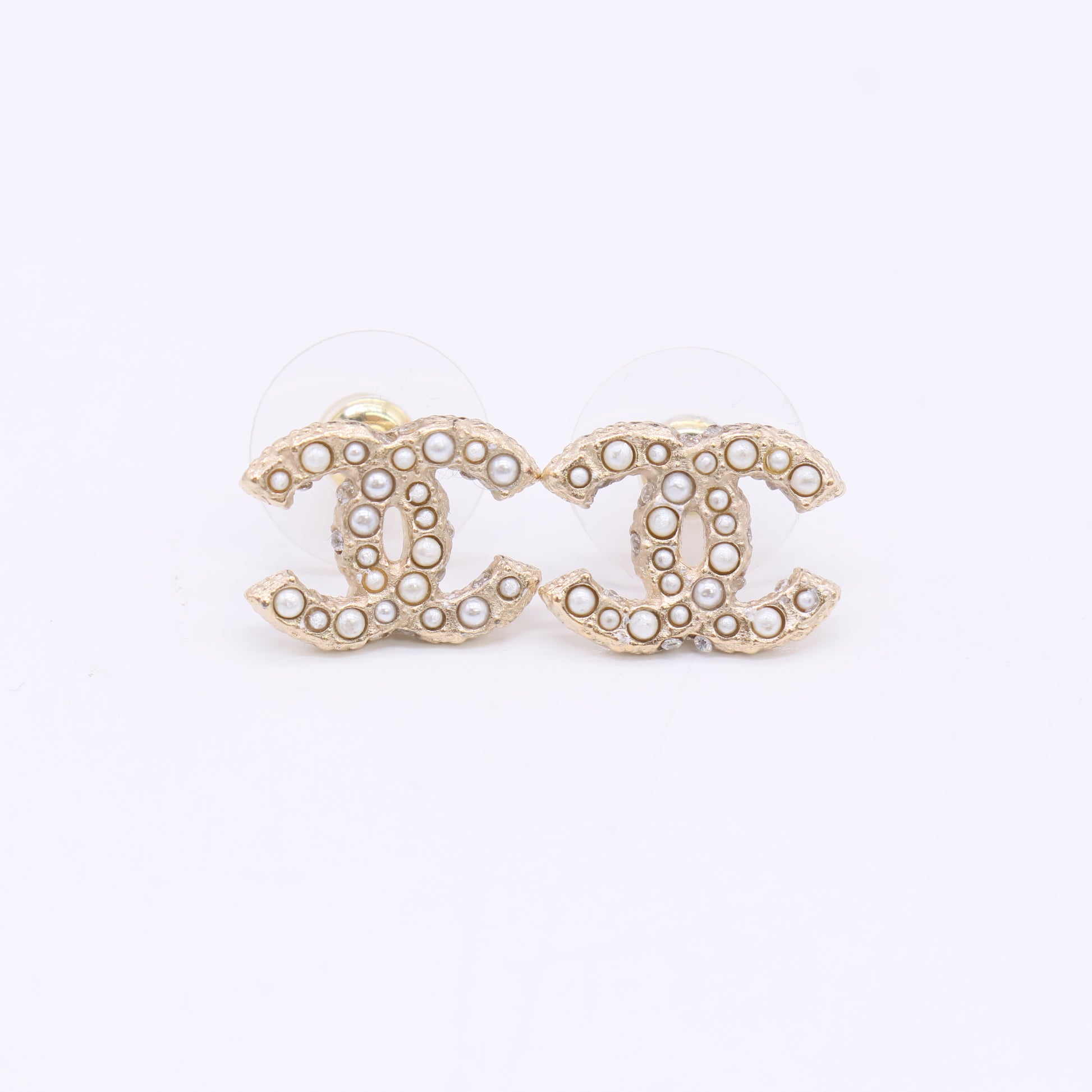Chanel Pale Gold Tone Faux CC Stud Earrings W22989