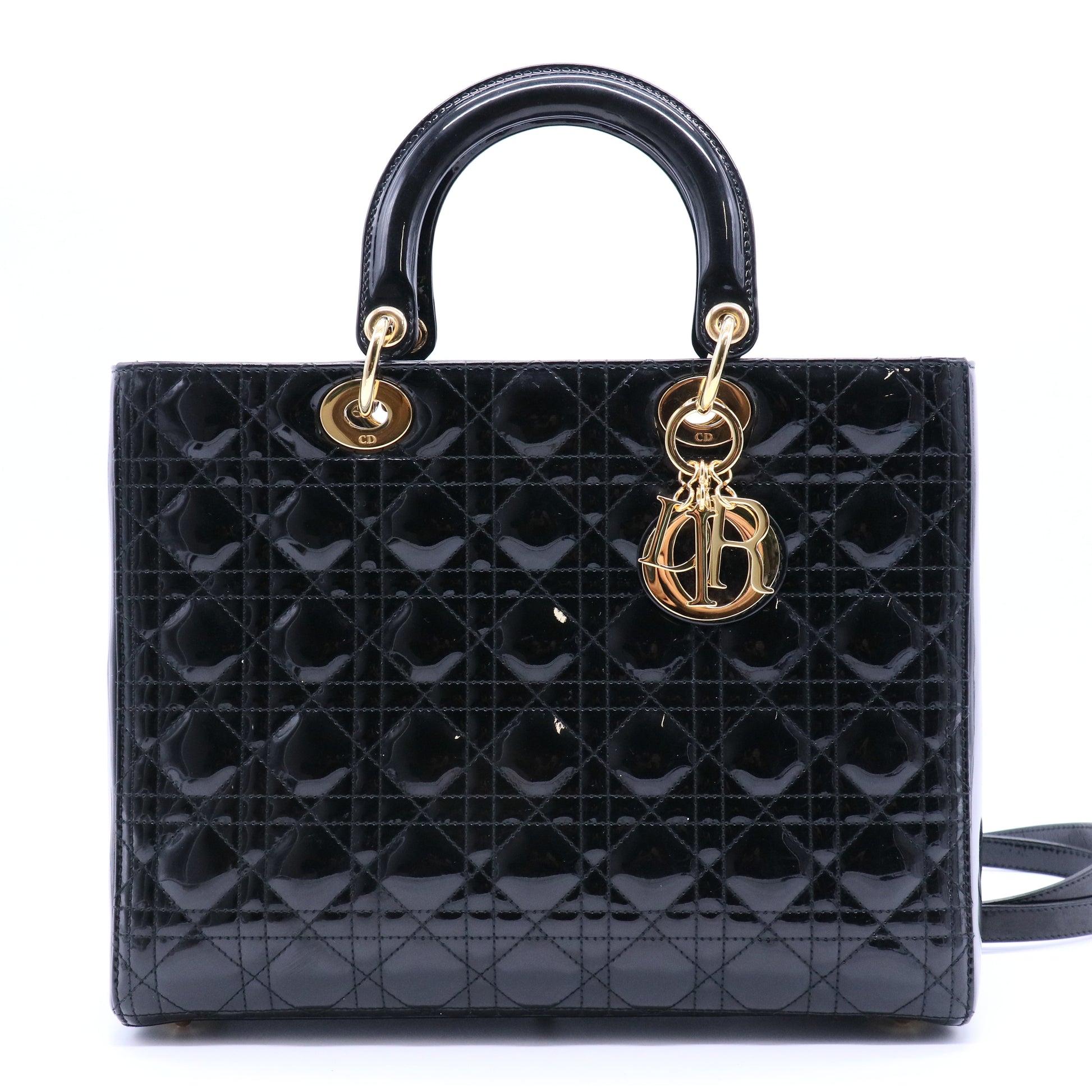 Lady Dior Bag Cannage Quilt Patent Large