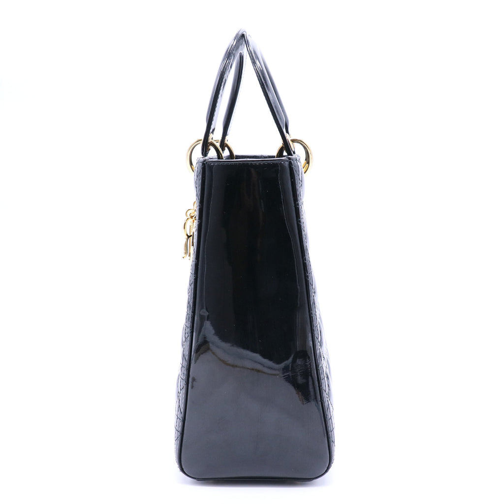 Lady Dior Bag Cannage Quilt Patent Large
