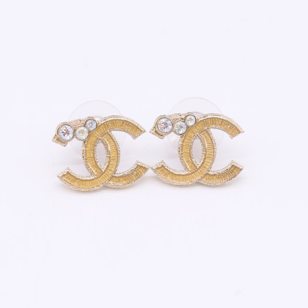 Chanel Gold Textured CC Triple Stud Earrings W22984