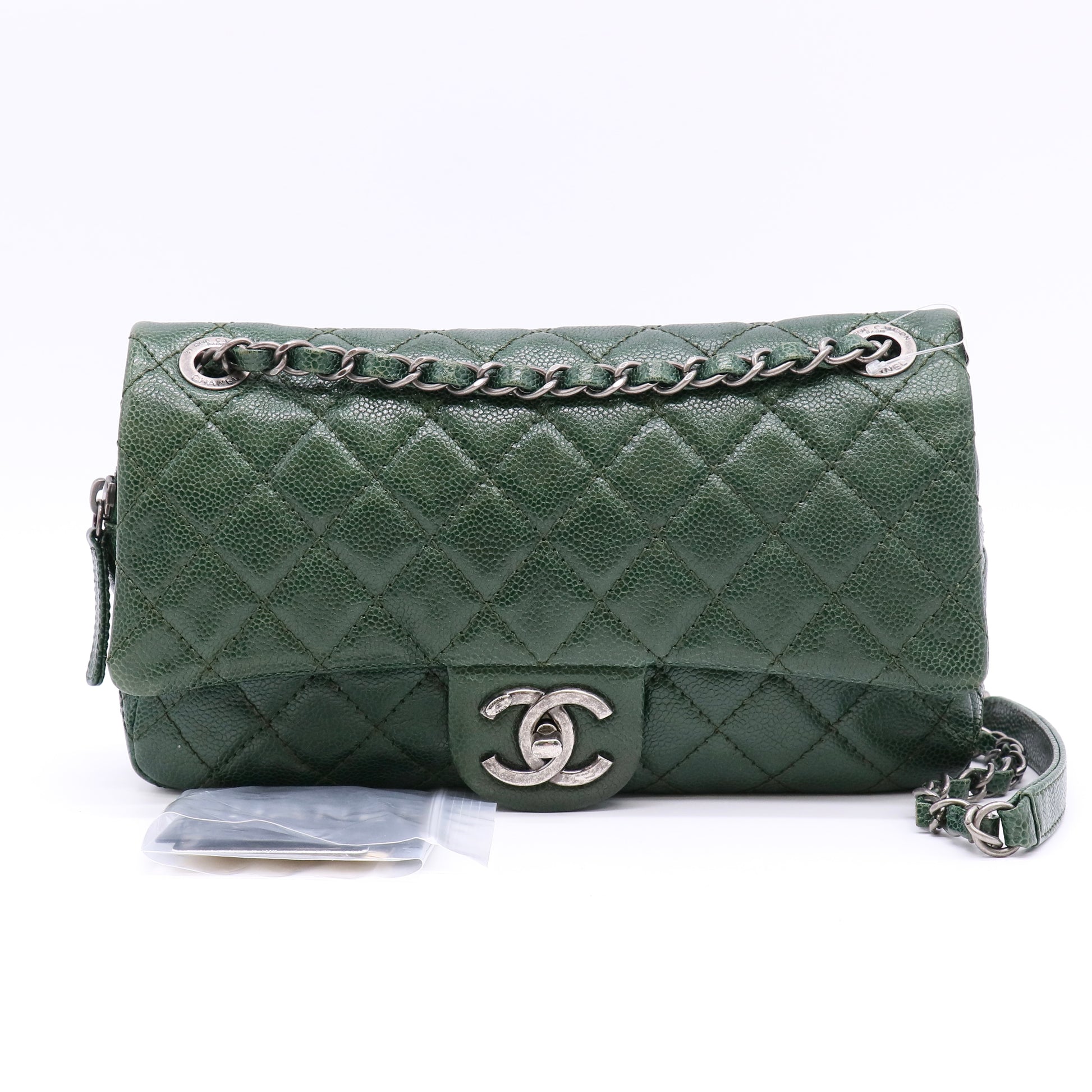 Chanel Green Quilted Caviar Leather Easy Flap Bagtwins LDJ4885