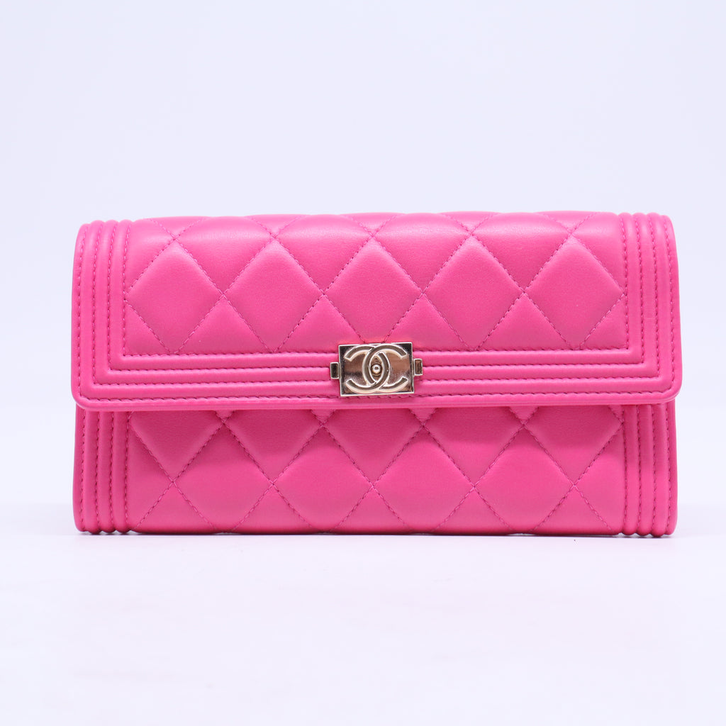 Lambskin Quilted Large Boy Gusset Flap Wallet Pink W20608