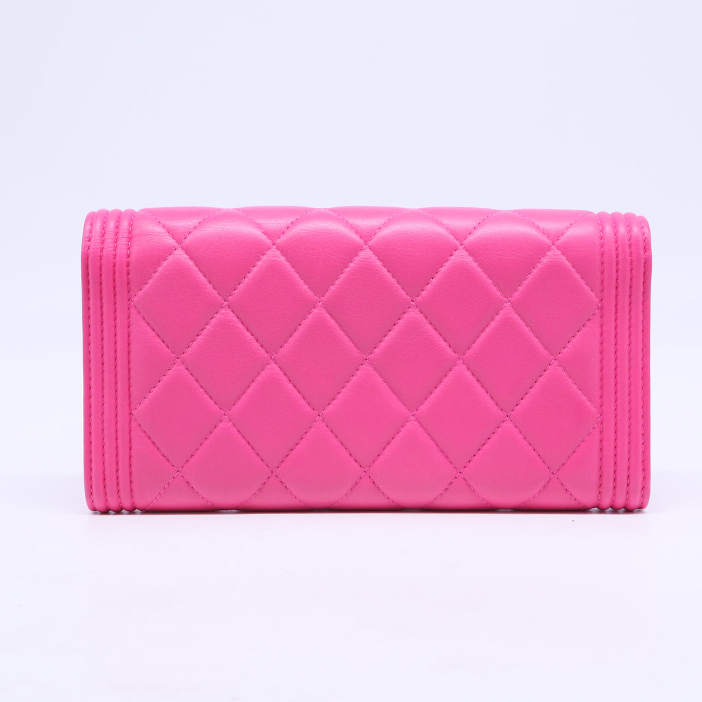 Lambskin Quilted Large Boy Gusset Flap Wallet Pink W20608
