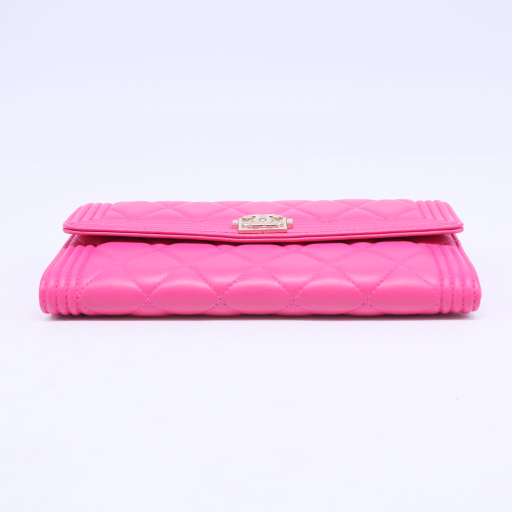 Lambskin Quilted Large Boy Gusset Flap Wallet Pink W20608