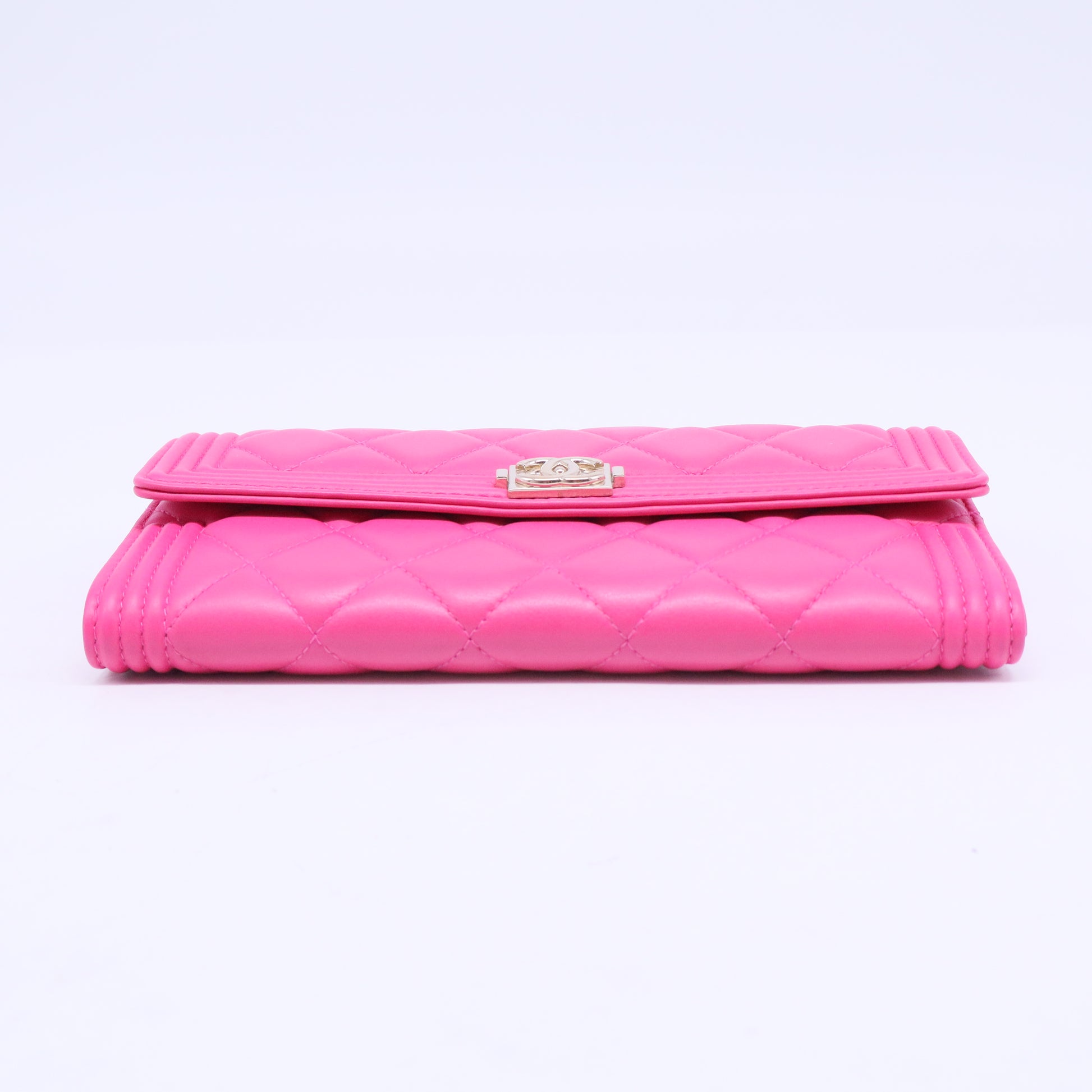 Lambskin Quilted Large Boy Gusset Flap Wallet Pink W20608