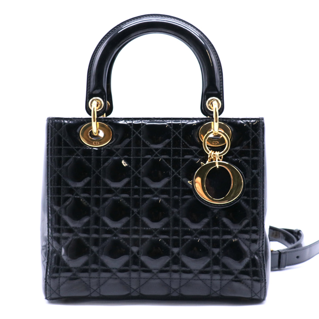 Lady Dior Bag Cannage Quilt Patent Medium