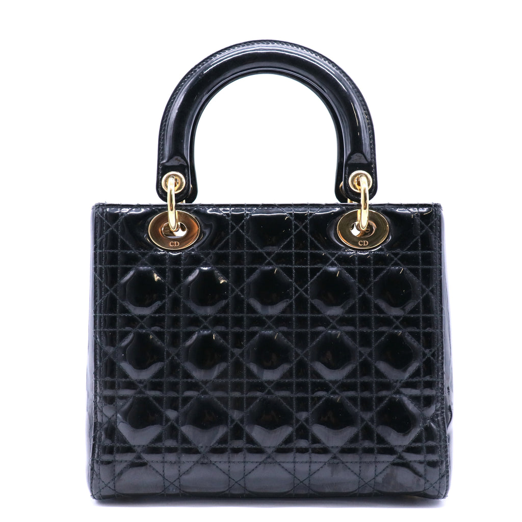 Lady Dior Bag Cannage Quilt Patent Medium