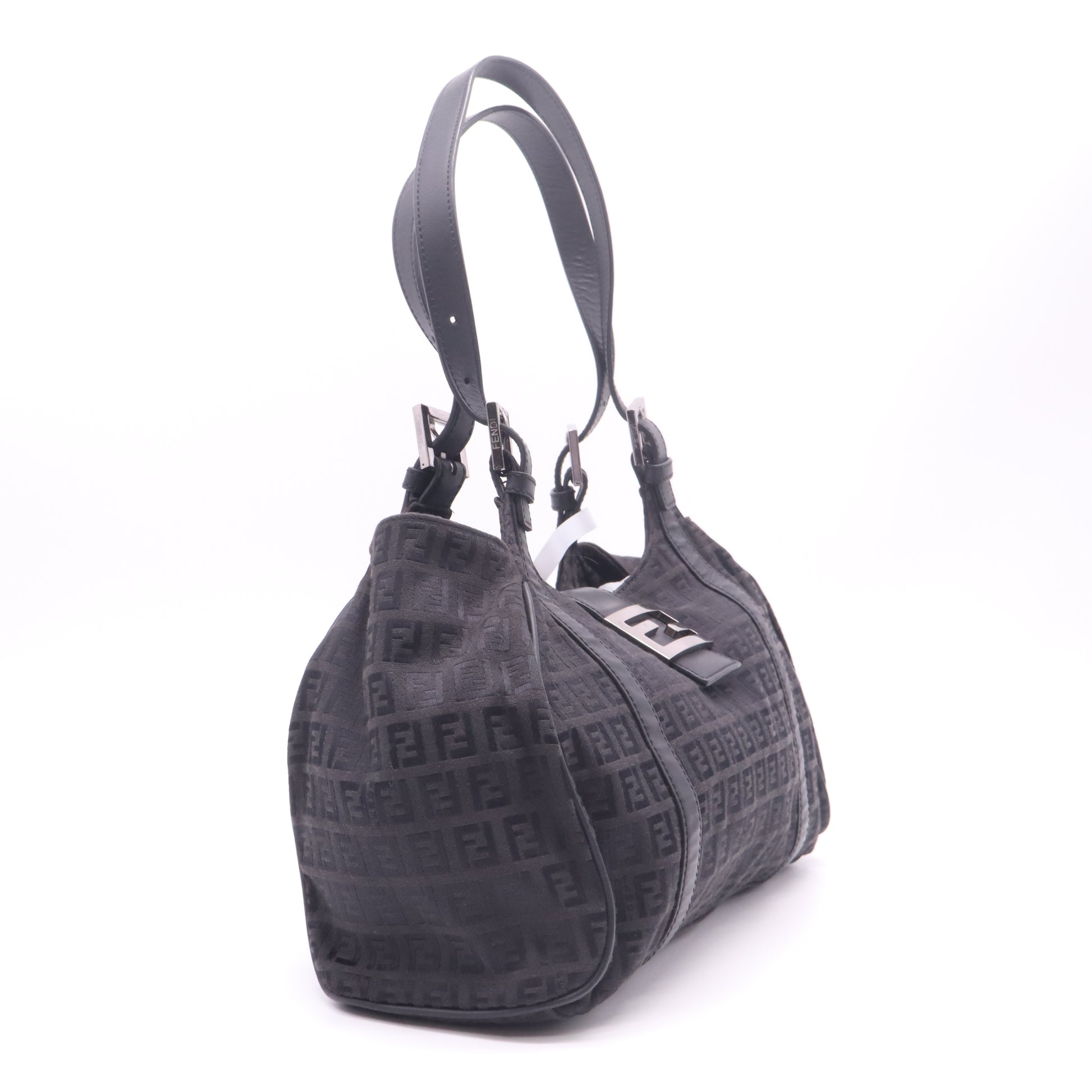 Fendi Zucchino Canvas Vitello Borsa Due Manici Shoulder Bag Black twins B23120