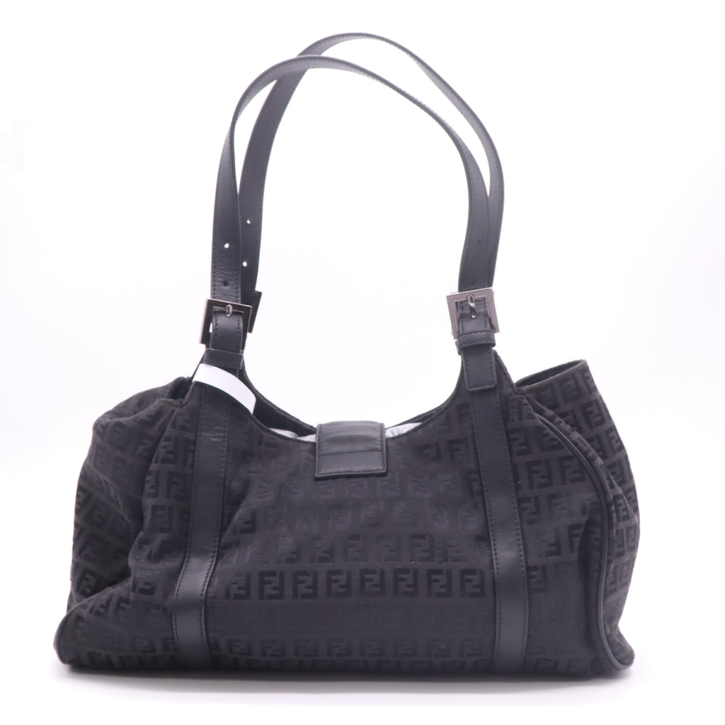 Fendi Zucchino Canvas Vitello Borsa Due Manici Shoulder Bag Black twins B23120