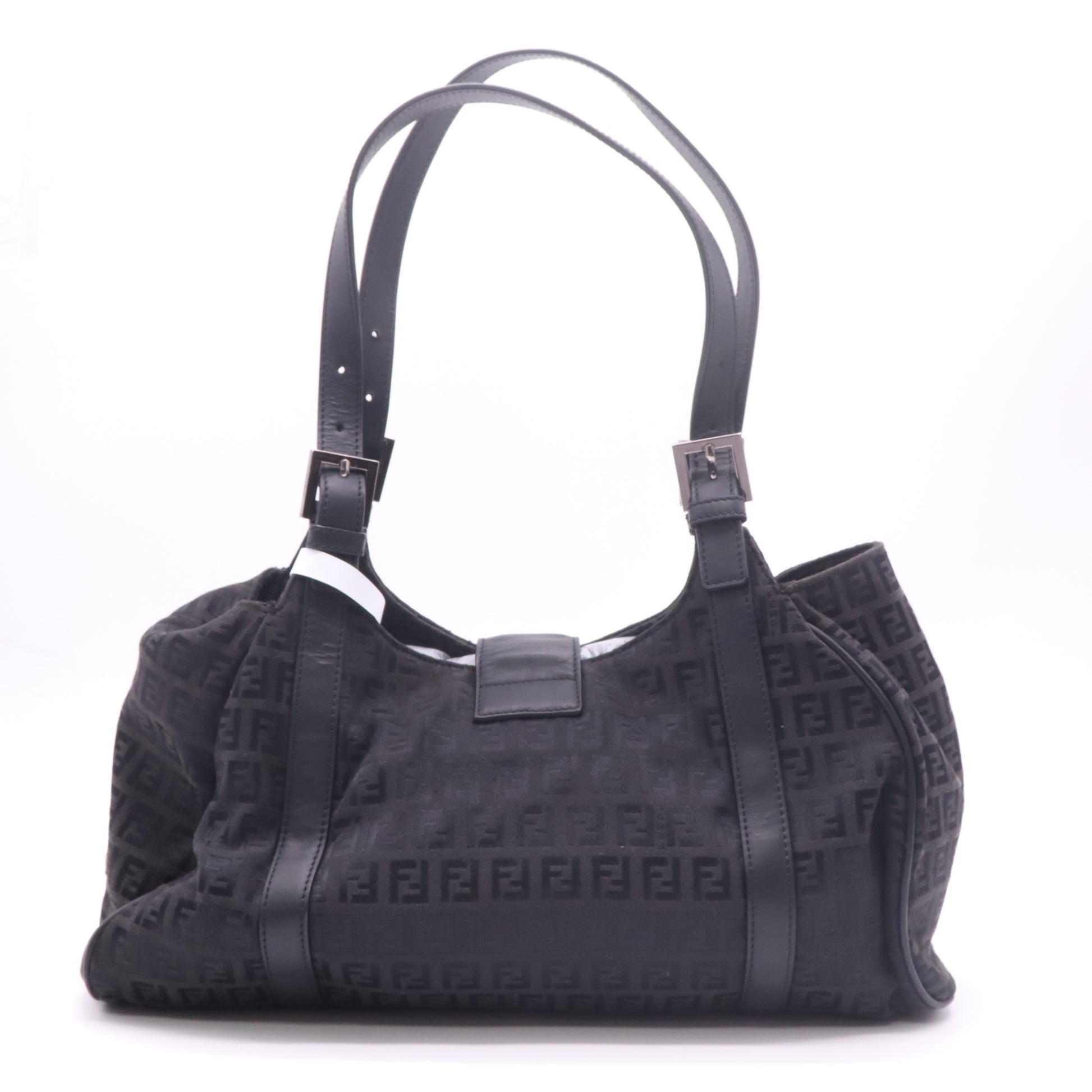 Fendi Zucchino Canvas Vitello Borsa Due Manici Shoulder Bag Black twins B23120