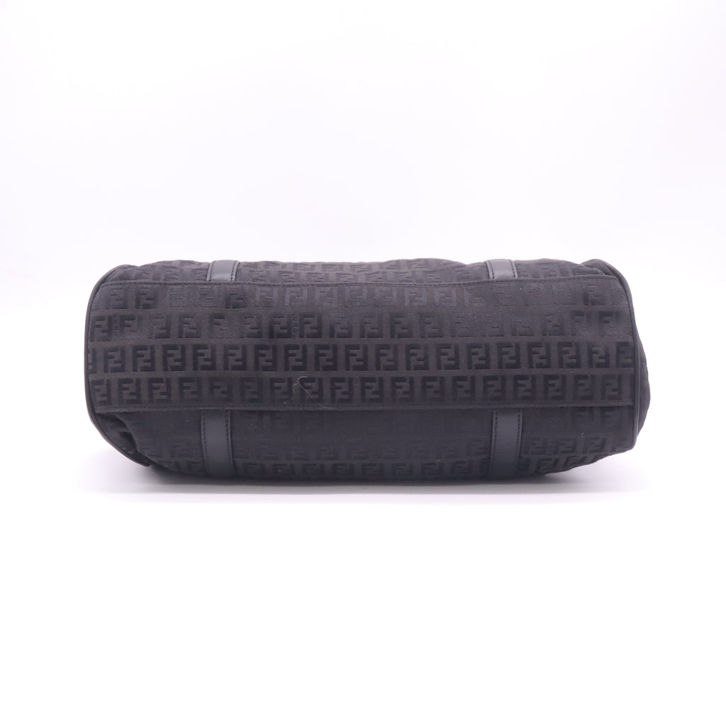 Fendi Zucchino Canvas Vitello Borsa Due Manici Shoulder Bag Black twins B23120