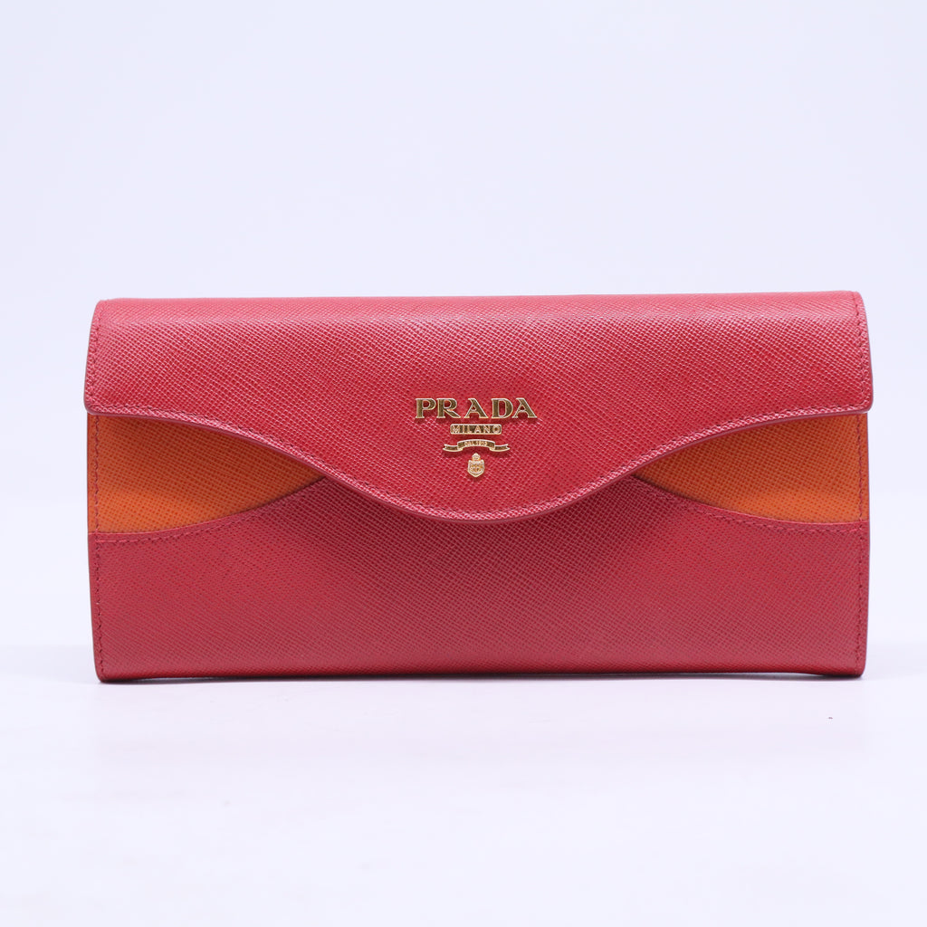 Red/Orange Saffiano Cross Leather Wave Continental Wallet W20556
