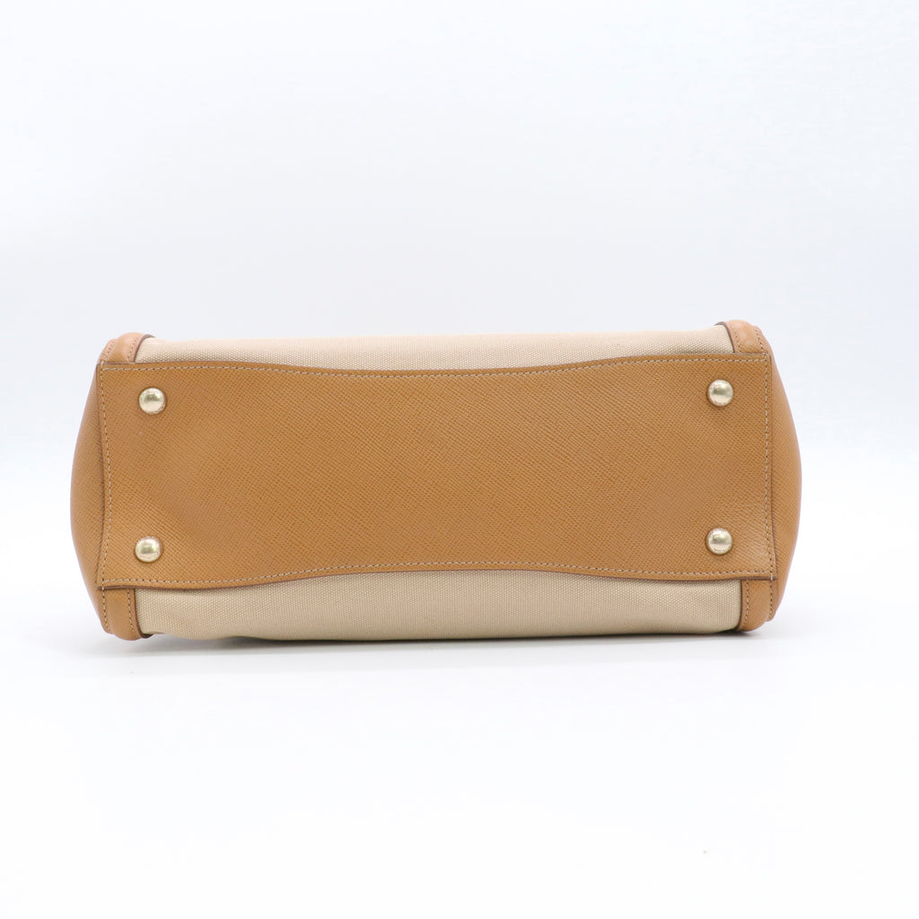 Cuir Frame Convertible Tote Canvas and Saffiano Leather Small twins