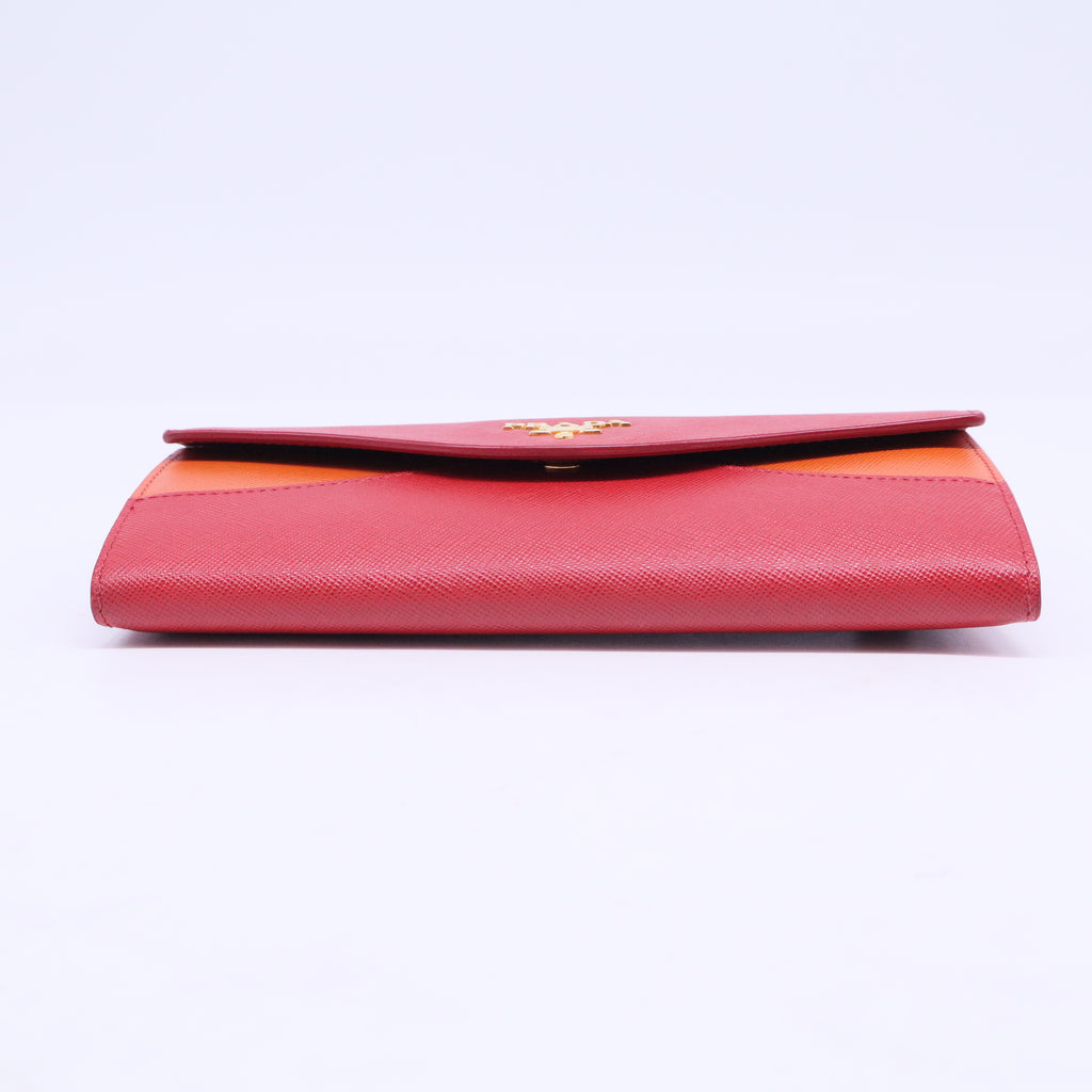 Red/Orange Saffiano Cross Leather Wave Continental Wallet W20556
