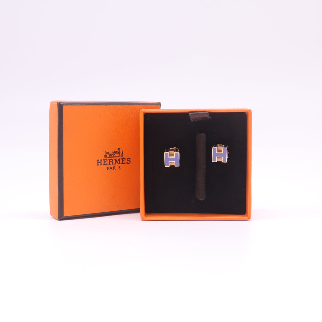 Hermès Mini Pop H Stud Earrings in Lilas (Lilac/Mauve) Lacquered Metal with Rose Gold Plated Hardware W22472