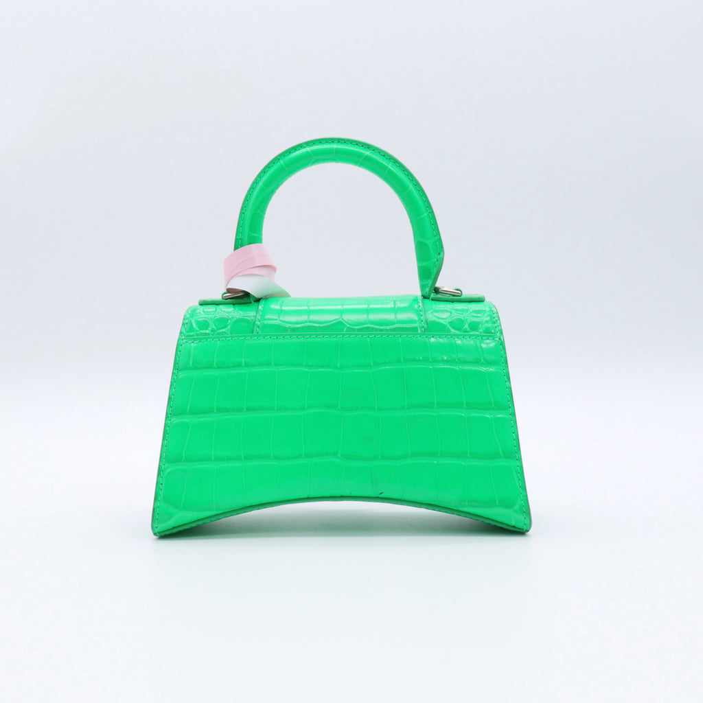 Shiny Calfskin Crocodile Embossed Hourglass Top Handle Bag  twins