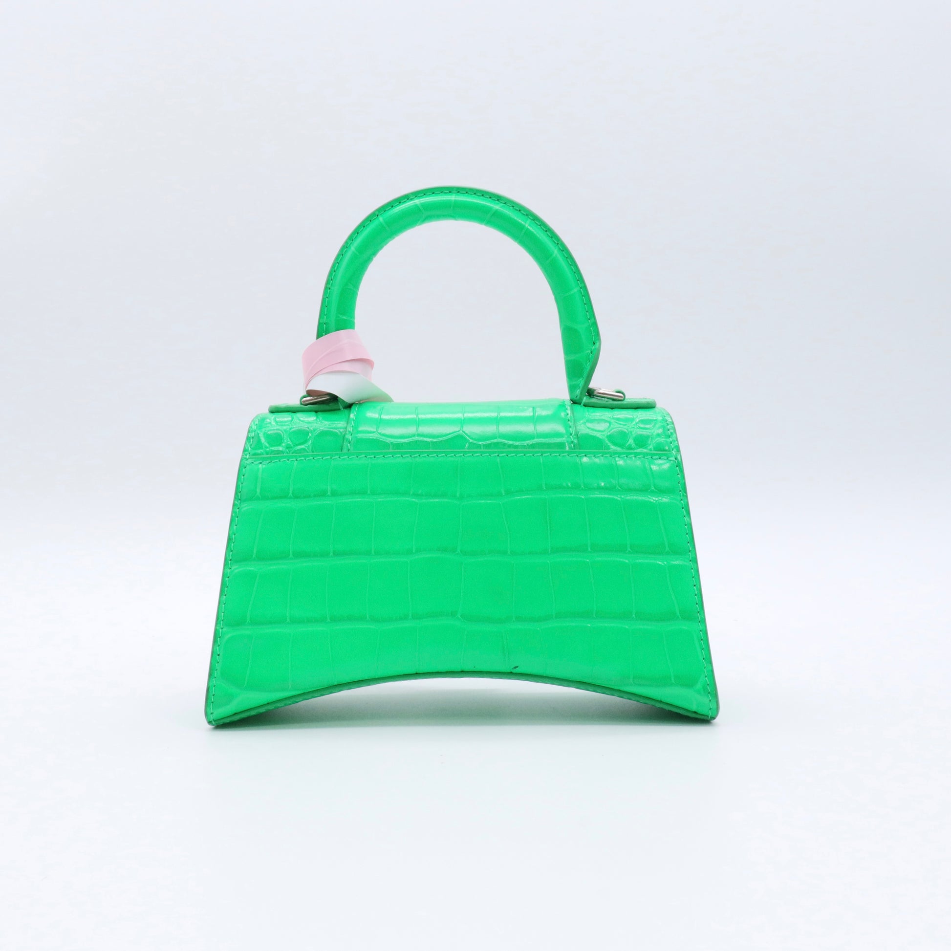 Shiny Calfskin Crocodile Embossed Hourglass Top Handle Bag  twins