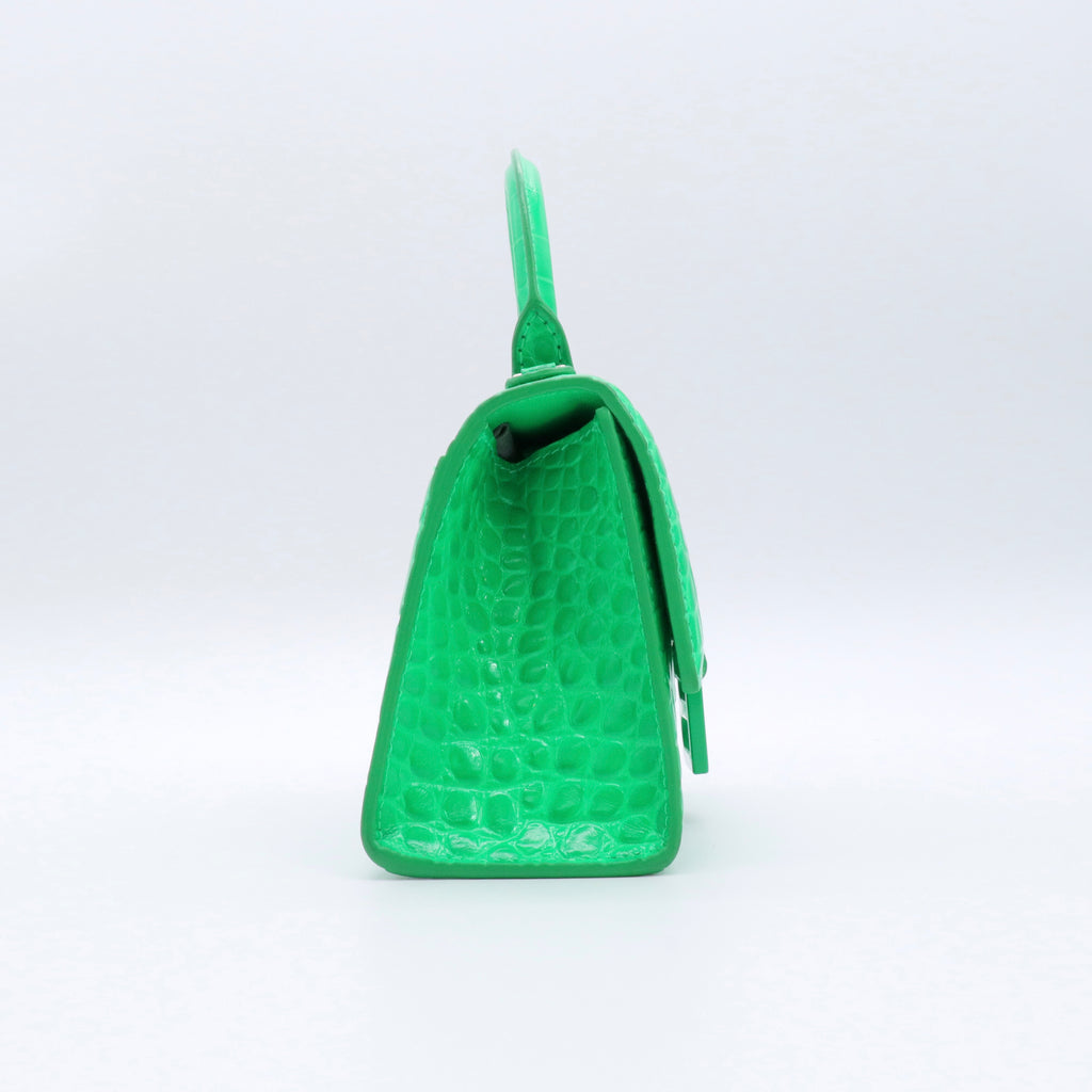 Shiny Calfskin Crocodile Embossed Hourglass Top Handle Bag  twins