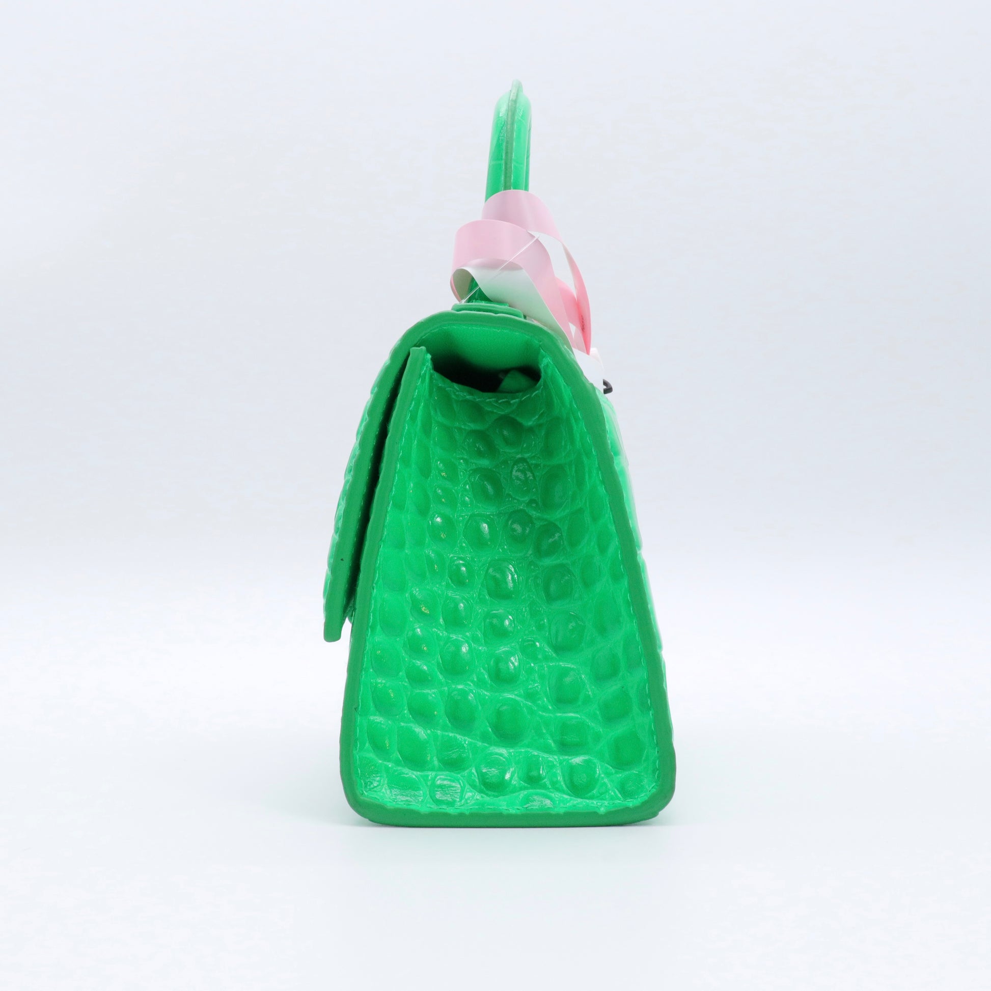 Shiny Calfskin Crocodile Embossed Hourglass Top Handle Bag  twins