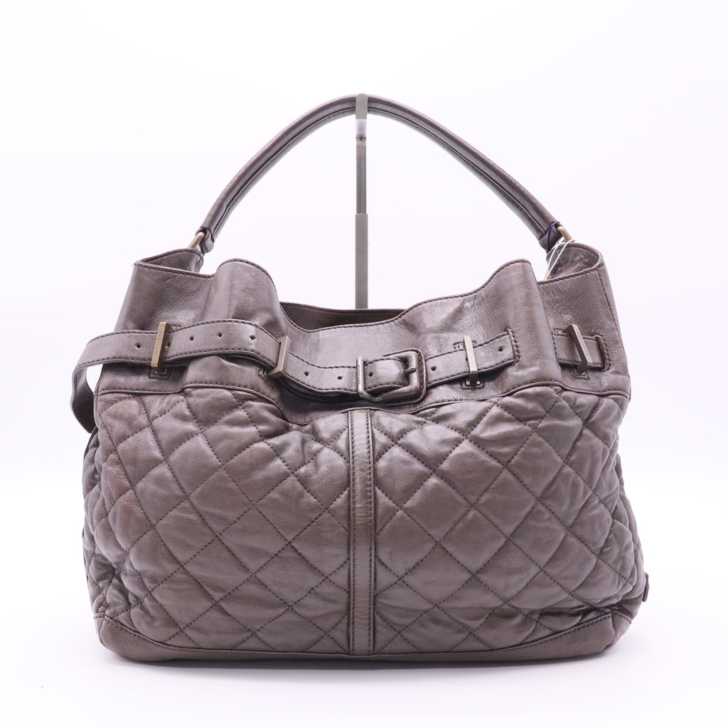 BURBERRY Enmore Quilted Brown Leather Bag twins